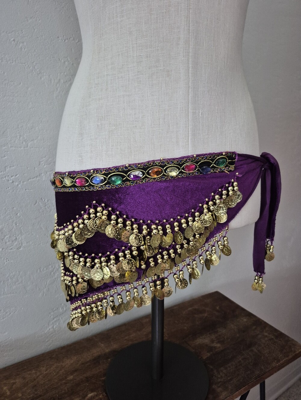 Purple Velvet Coin Fringe Hip Scarf
